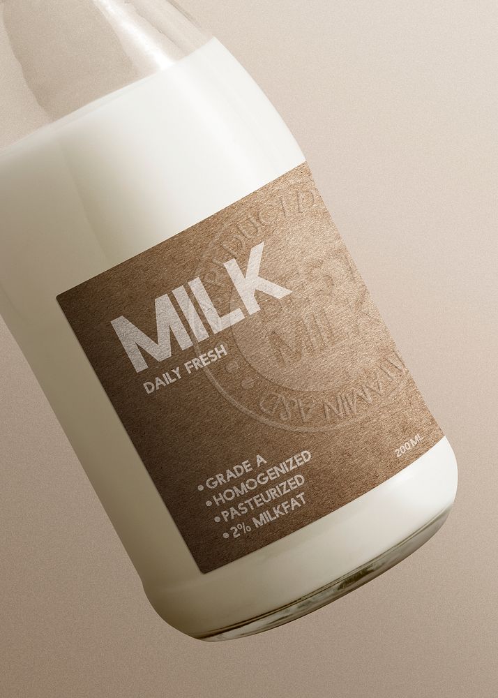 Milk bottle mockup, glass packaging design psd