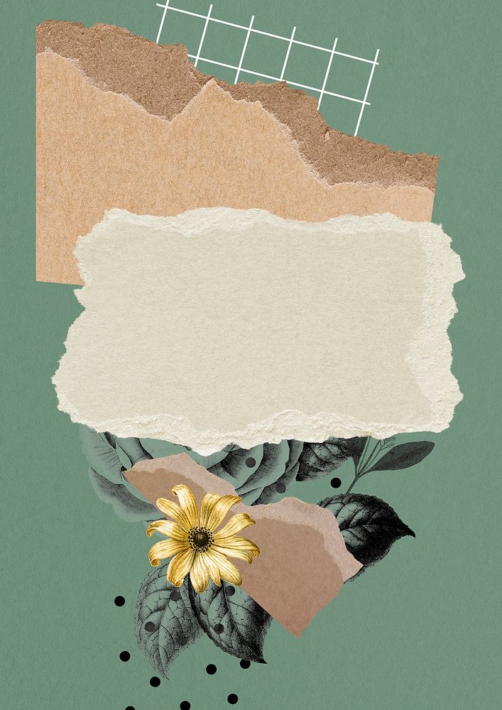 Collage wallpaper vintage background, floral illustration psd in mixed media art