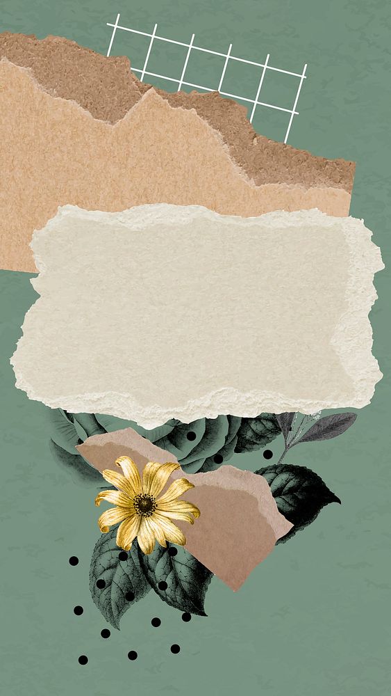 Collage phone wallpaper vintage aesthetic mobile background, vintage floral collage mixed media art vector