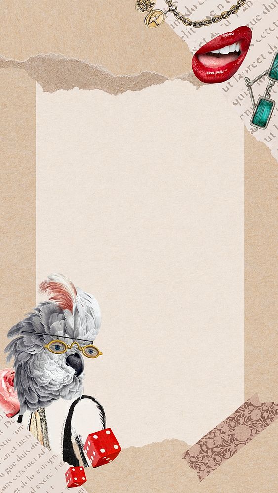 Collage mobile wallpaper psd, vintage animal collage with blank space