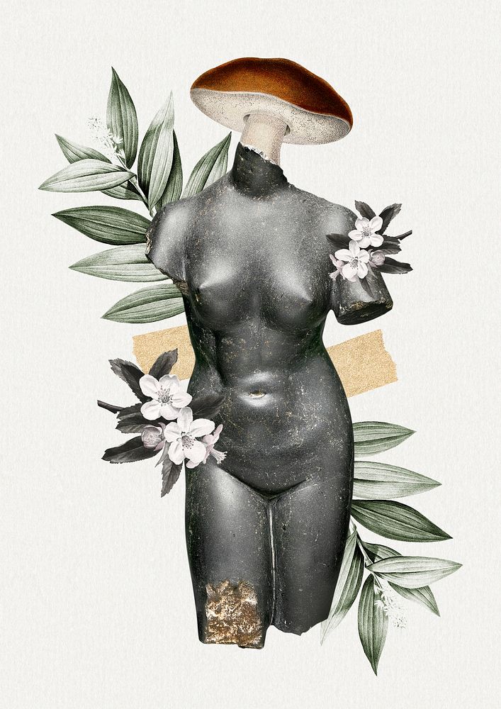 Collage aesthetic digital sticker psd, antique sculpture mixed media collage art