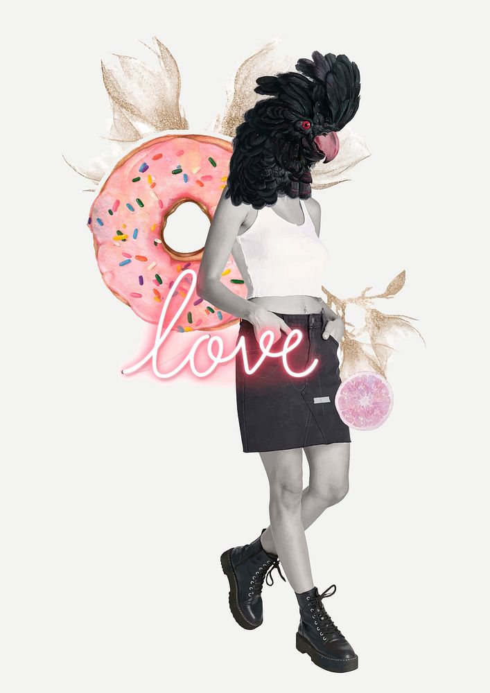 Feminine collage vector, love word in mixed media art