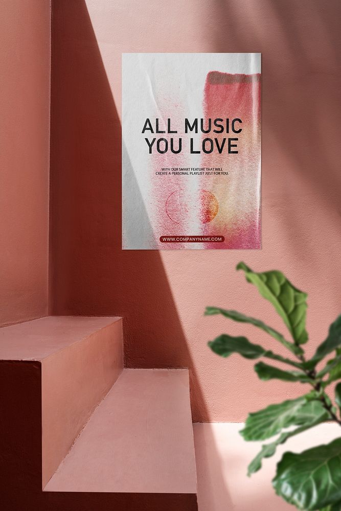 Editable concert poster mockup on pink wall psd