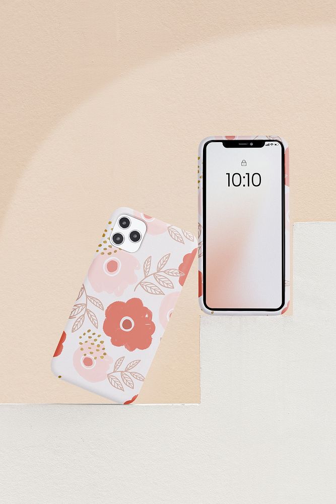 Smartphone & case mockup psd, cute design 