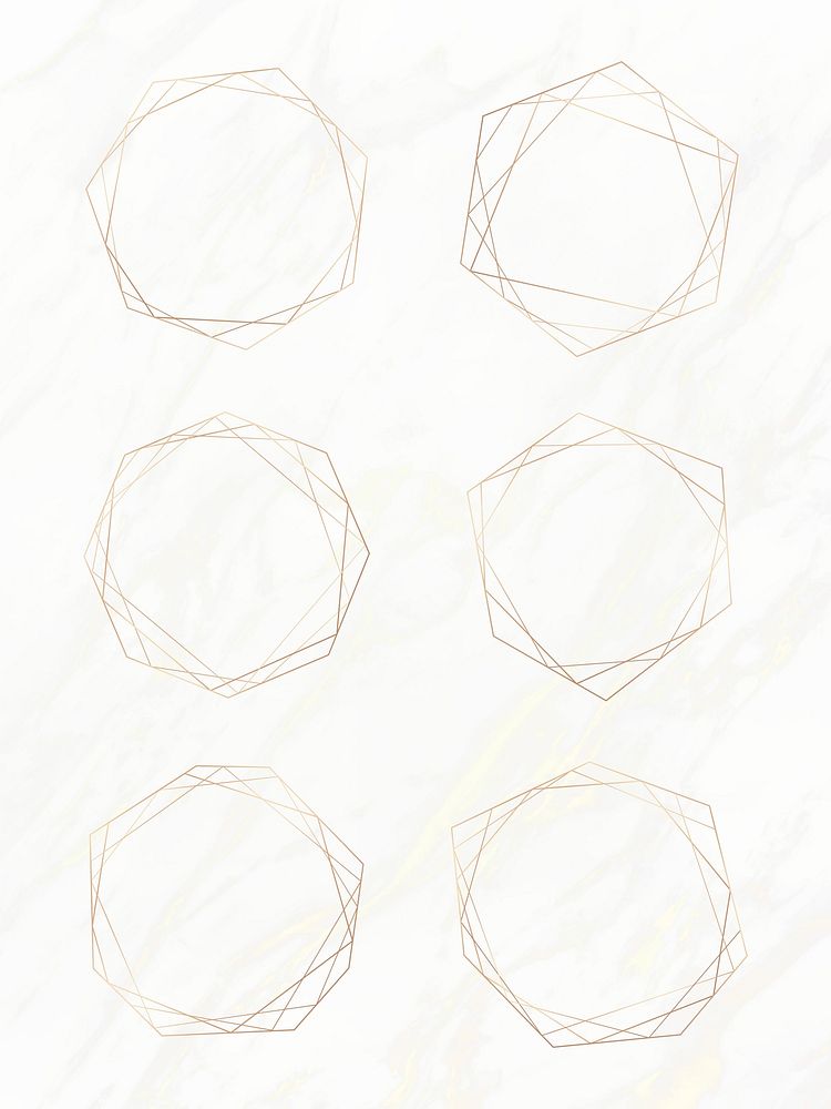 Gold geometric frame vectors set on a white marble background vector