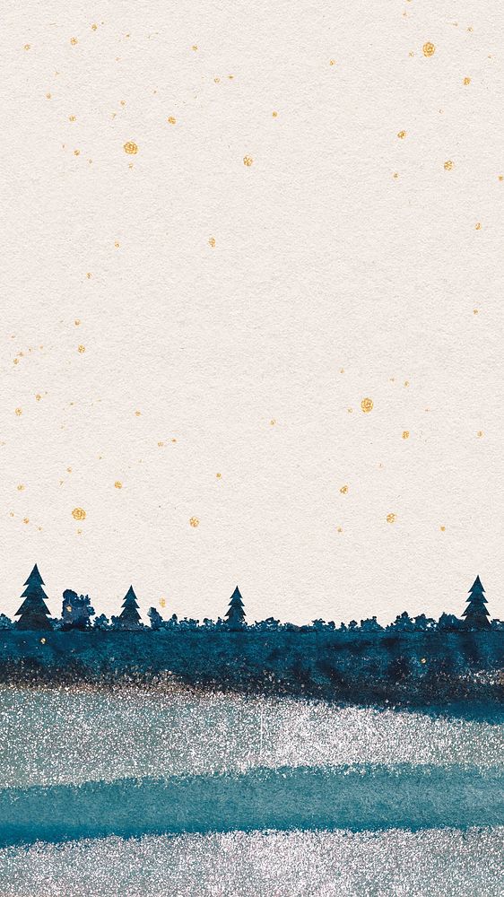 Winter landscape mobile wallpaper, glitter & watercolor design