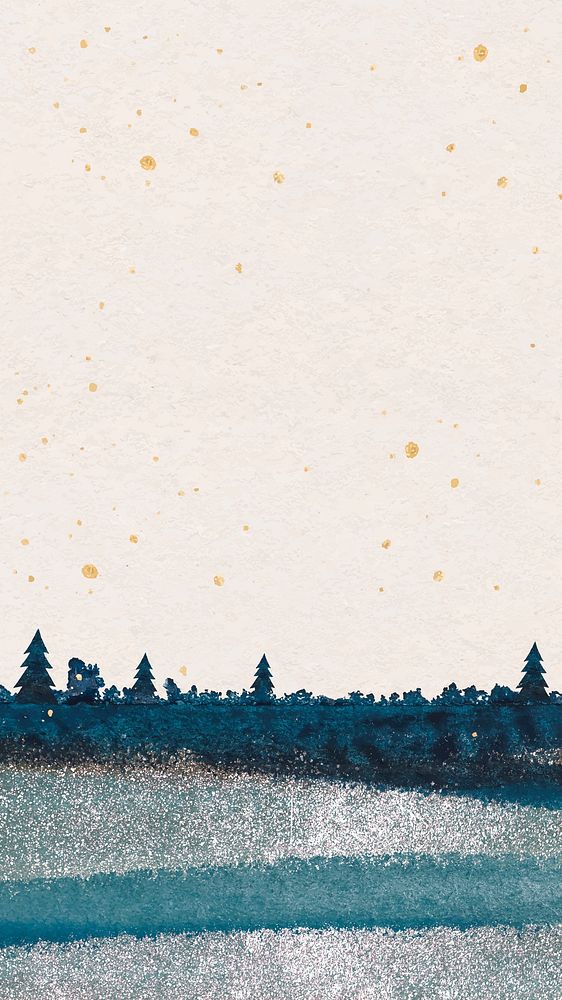 Winter forest iPhone wallpaper, aesthetic glitter & watercolor vector design