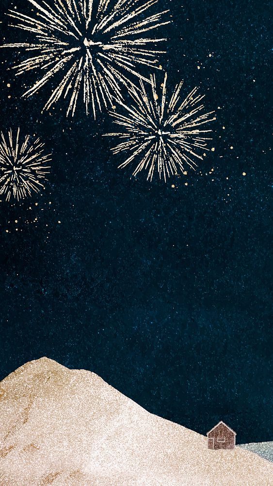 Fireworks iPhone wallpaper, aesthetic glitter & watercolor vector design