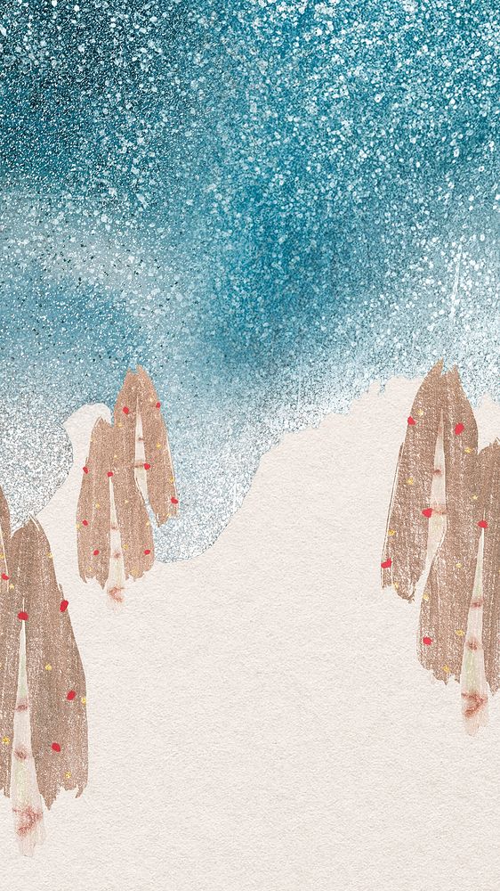 Winter landscape mobile wallpaper, glitter & watercolor design