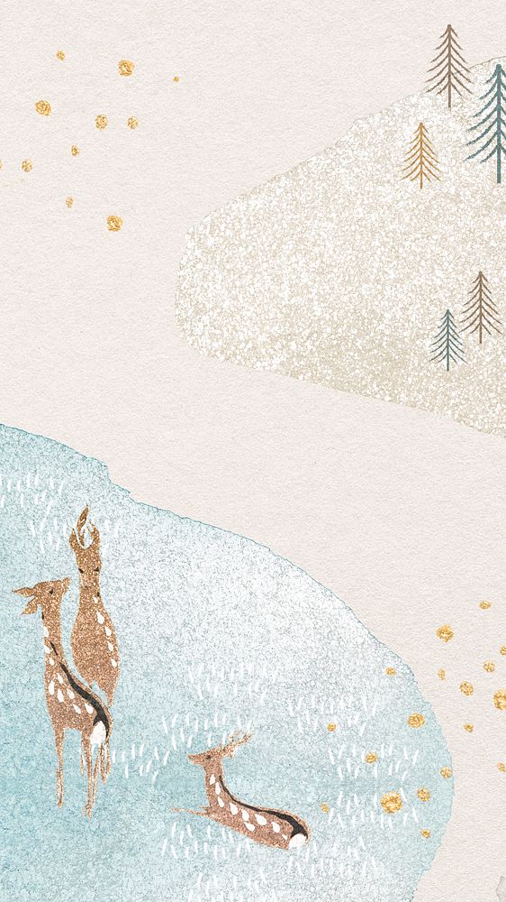 Aesthetic holiday mobile wallpaper, glitter & watercolor design