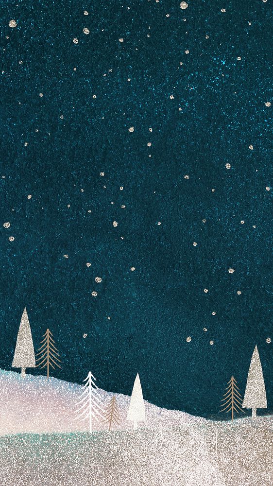 Christmas Eve mobile wallpaper, glitter & watercolor design
