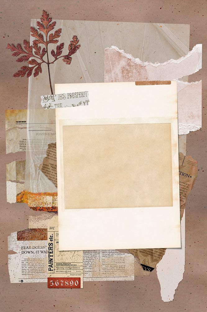 Instant film frame mockup, Autumn paper collage art psd