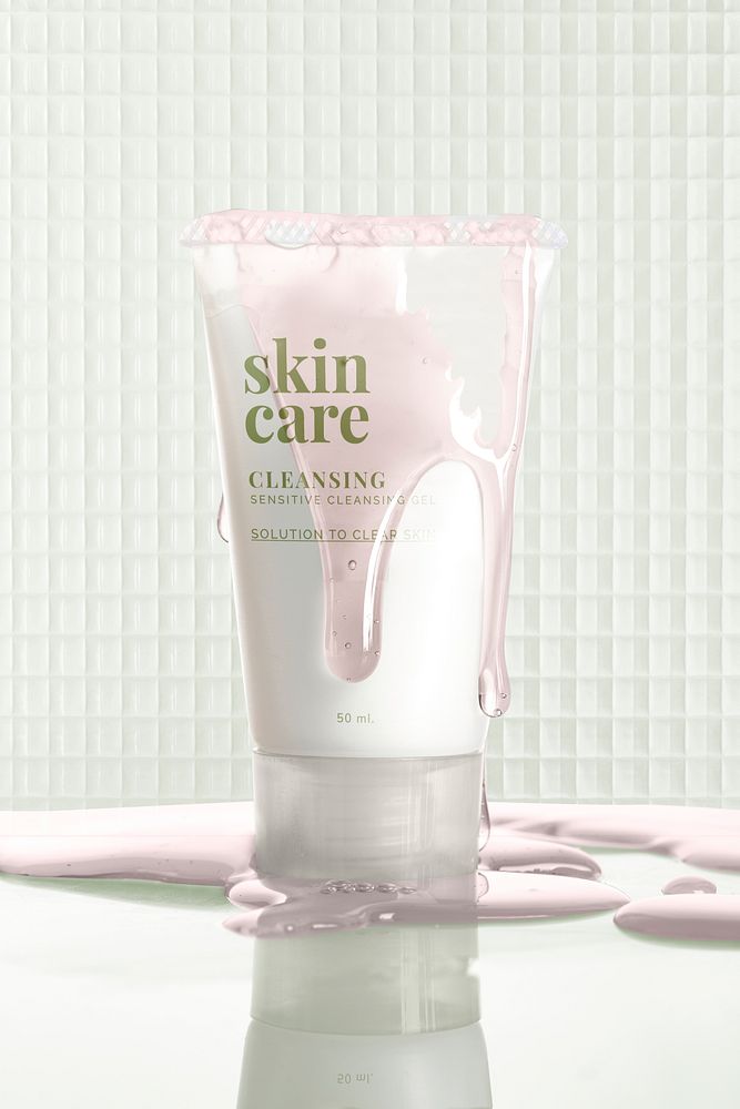 Facial cream tube mockup, minimal skincare packaging design psd