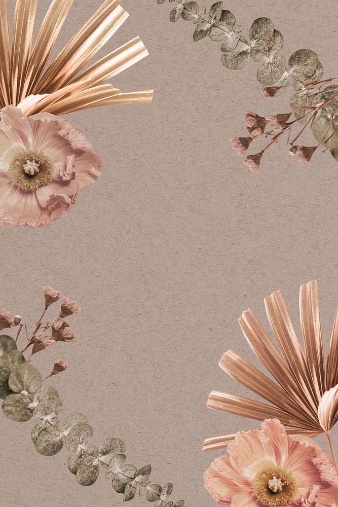 Vintage flower border, beige background, aesthetic design psd