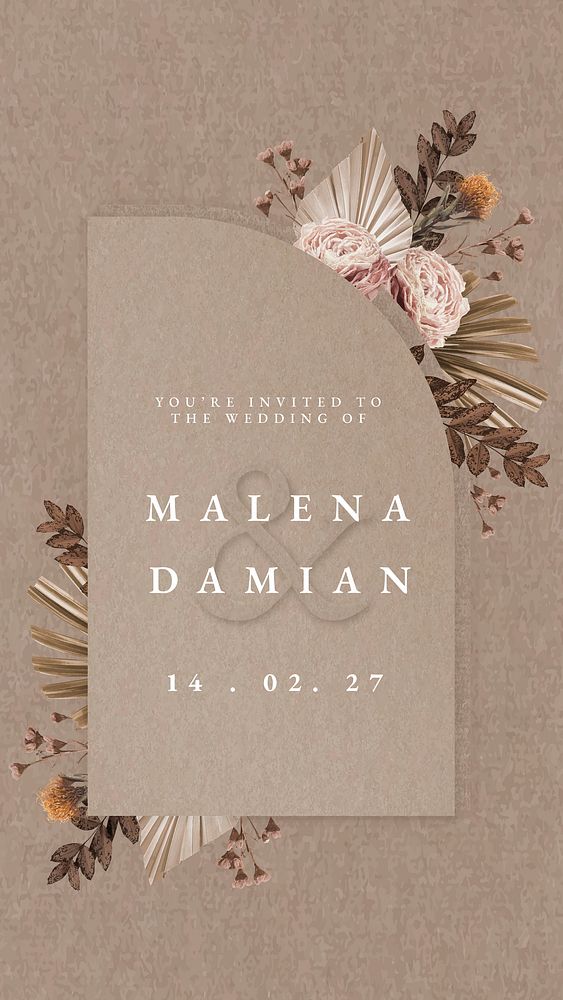 Wedding social media story template, aesthetic digital invitation card, floral design vector