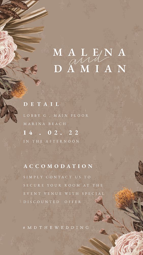 Wedding social media story template, aesthetic digital invitation card, floral design vector