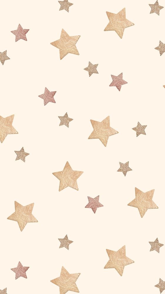 Gold star pattern mobile wallpaper, cute beige