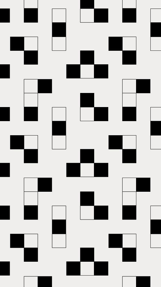 Geometric blocks pattern mobile wallpaper, black and white