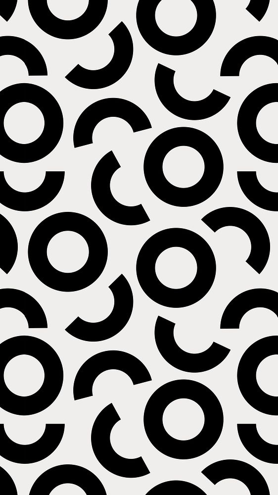 Abstract circle pattern mobile wallpaper, black and white
