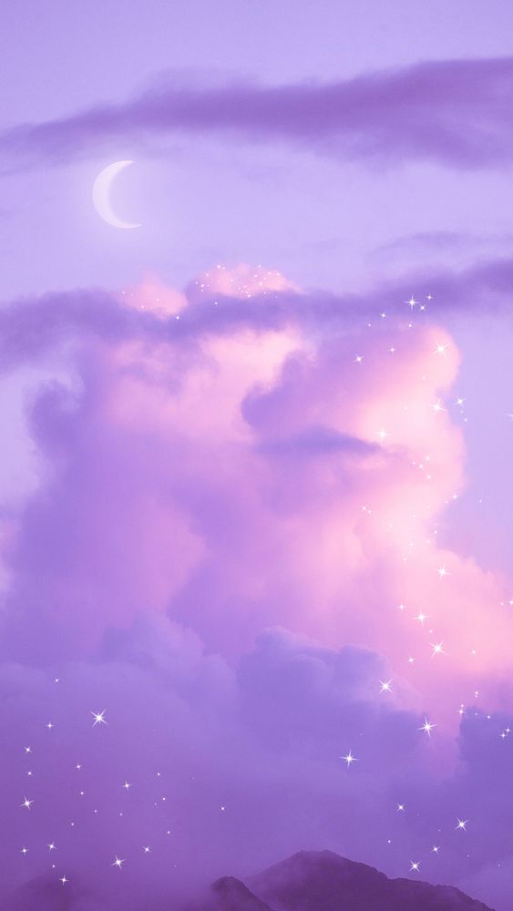 Aesthetic dreamy mobile wallpaper psd, purple cloudy sky, glitter design