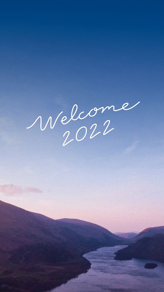 New year 2022 greeting, social media story design, mountain background