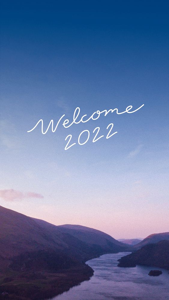 New year greeting psd, Instagram story post design, mountains background