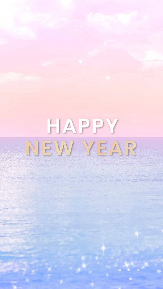 Instagram post template vector, aesthetic new year design, pastel beach background