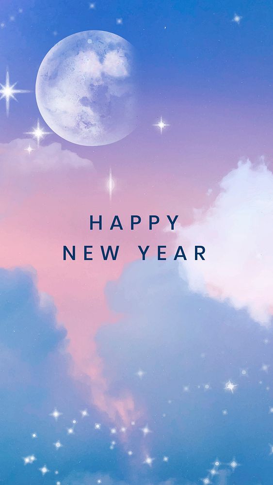 Aesthetic new year, mobile wallpaper template vector, surreal sky design