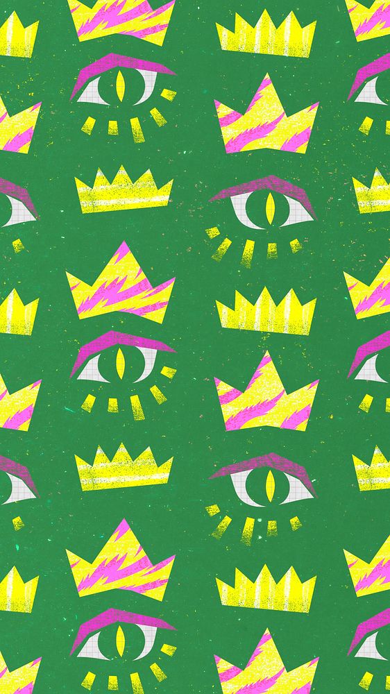 Funky eye pattern phone wallpaper, green abstract design