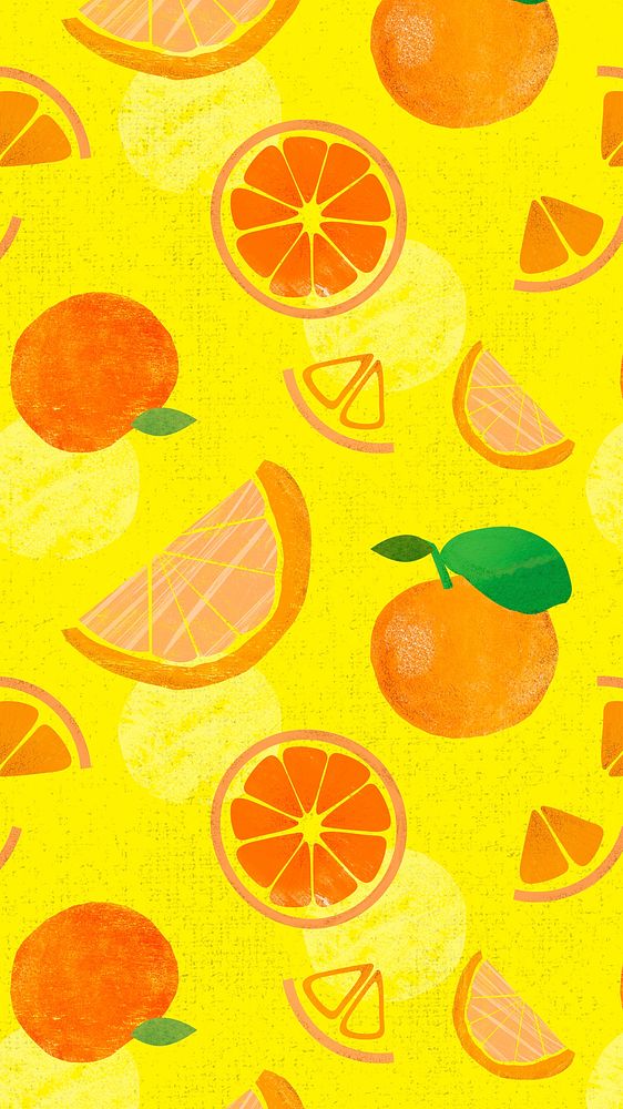 Orange fruit iPhone wallpaper, kidcore pattern in yellow