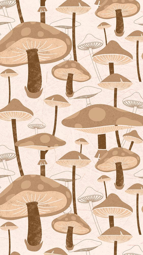 Psychedelic mushroom pattern mobile wallpaper, brown design