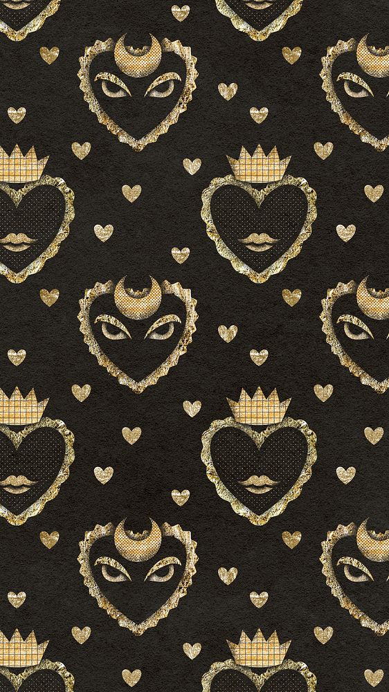 Aesthetic heart pattern iPhone wallpaper, gold glitter