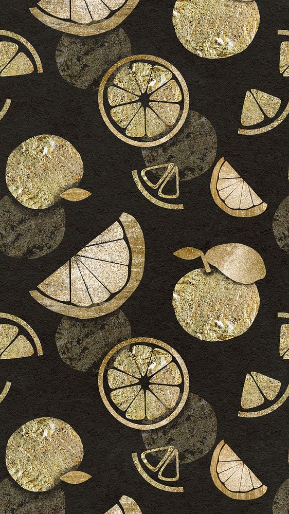 Glitter fruit pattern mobile wallpaper, grapefruit in gold