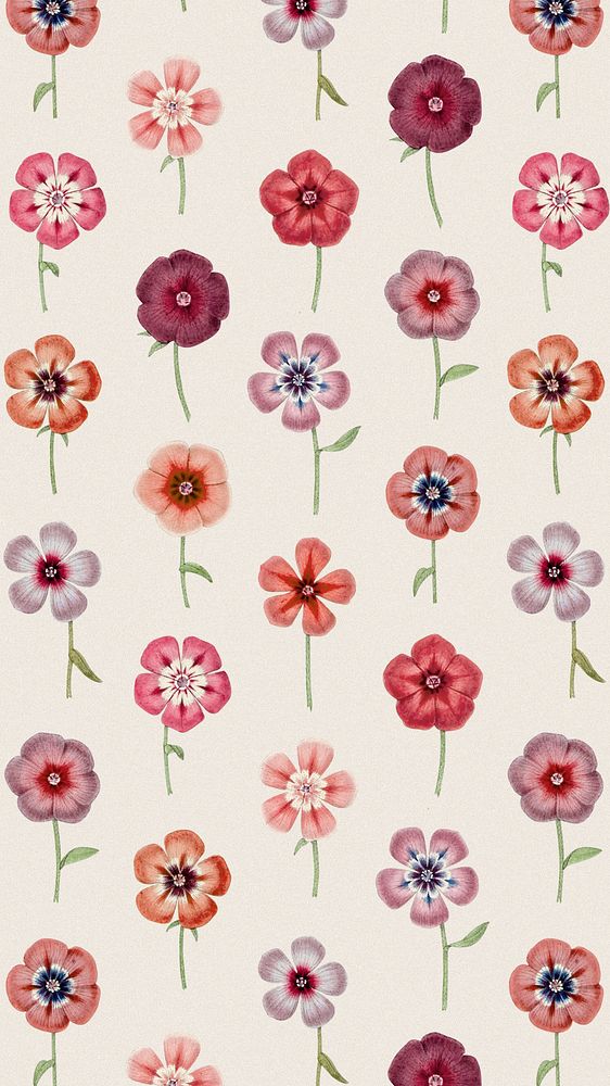 Cute flower pattern mobile wallpaper, vintage botanical background, remix from the artworks of Pierre Joseph Redout&eacute;