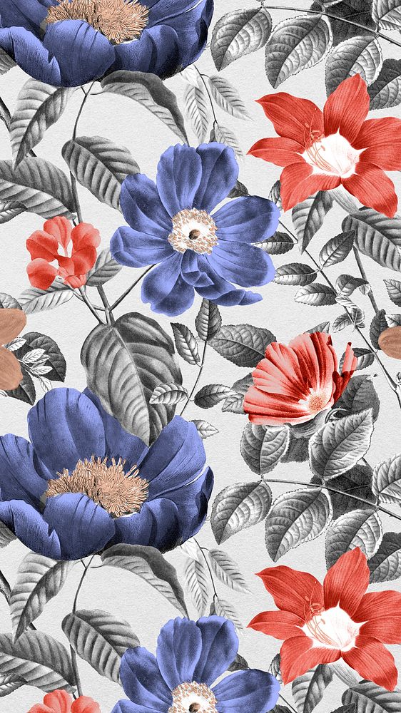 Retro floral pattern mobile wallpaper, vintage botanical background, remix from the artworks of Pierre Joseph Redout&eacute;