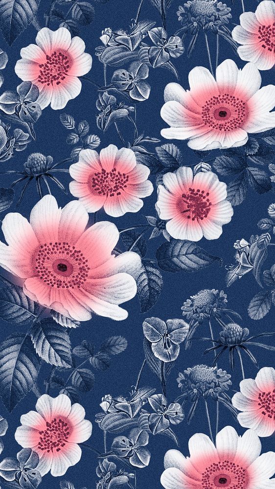 Retro floral pattern iPhone wallpaper, vintage botanical background, remix from the artworks of Pierre Joseph Redout&eacute;