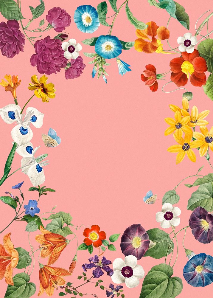 Flower poster frame, vintage floral on pink background psd, remixed from original artworks by Pierre Joseph Redout&eacute;