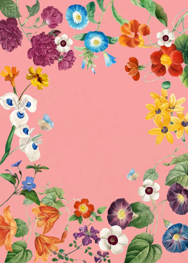 Flower poster frame, vintage floral on pink background vector, remixed from original artworks by Pierre Joseph Redout&eacute;
