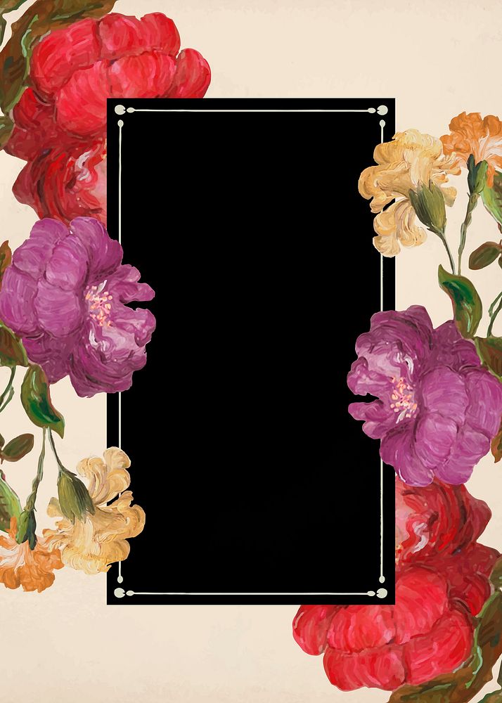Vintage flower poster frame, botanical design vector, remixed from original artworks by Pierre Joseph Redout&eacute;