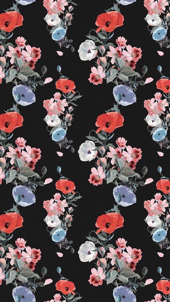 Botanical pattern phone wallpaper, vintage botanical background, remix from the artworks of Pierre Joseph Redout&eacute;