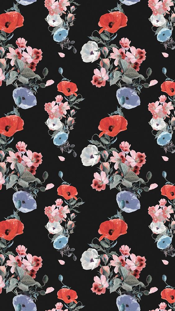 Botanical pattern phone wallpaper, vintage botanical background, remix from the artworks of Pierre Joseph Redouté