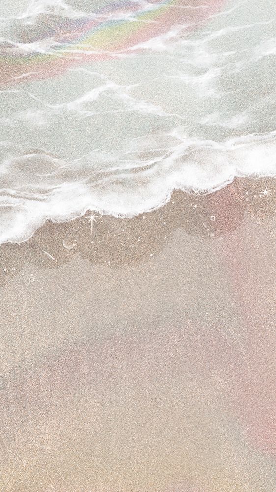Cute beach phone wallpaper, seaside illustration 4K background 
