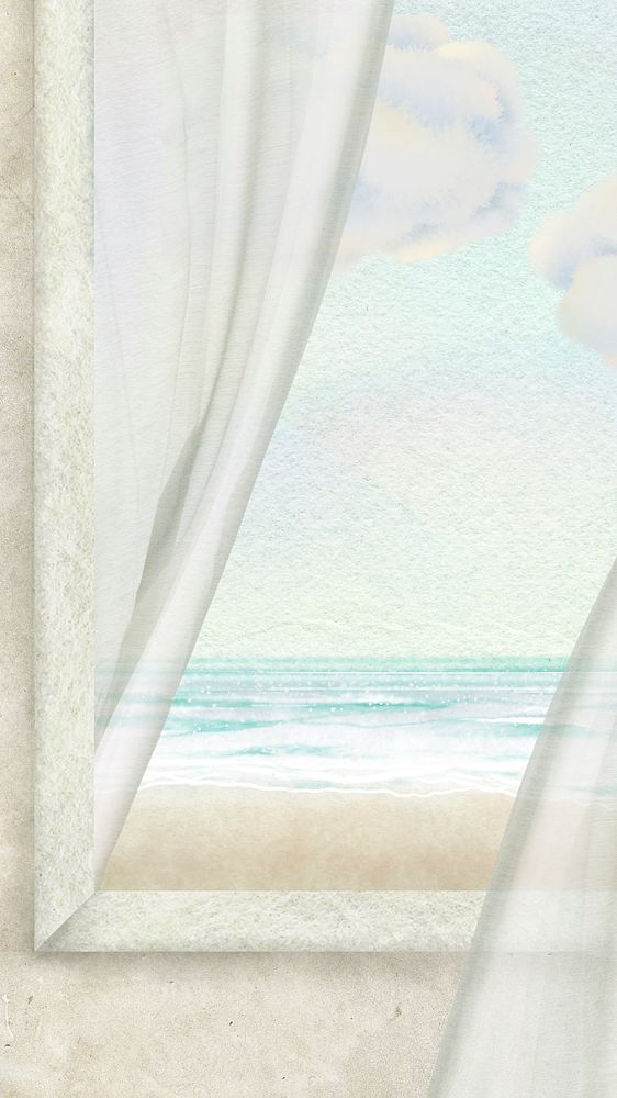 Window view mobile wallpaper, cute seaside design high definition background 