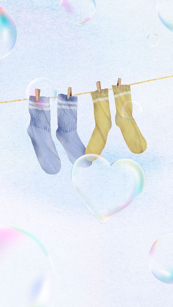 Hanging socks iPhone wallpaper, couple socks illustration 4K background 