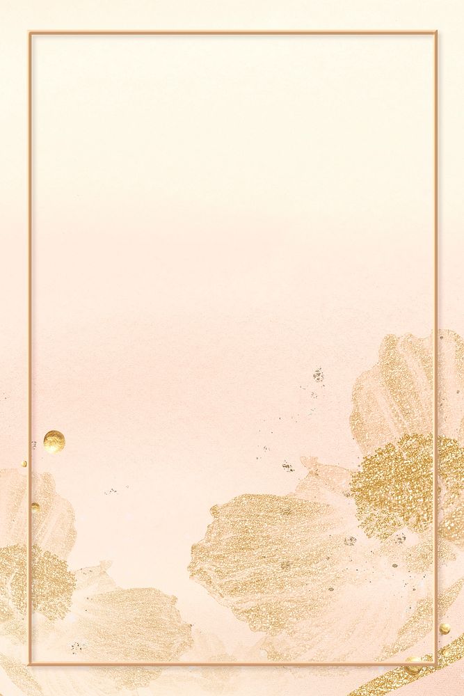Floral frame, gold glitter, pastel watercolor design