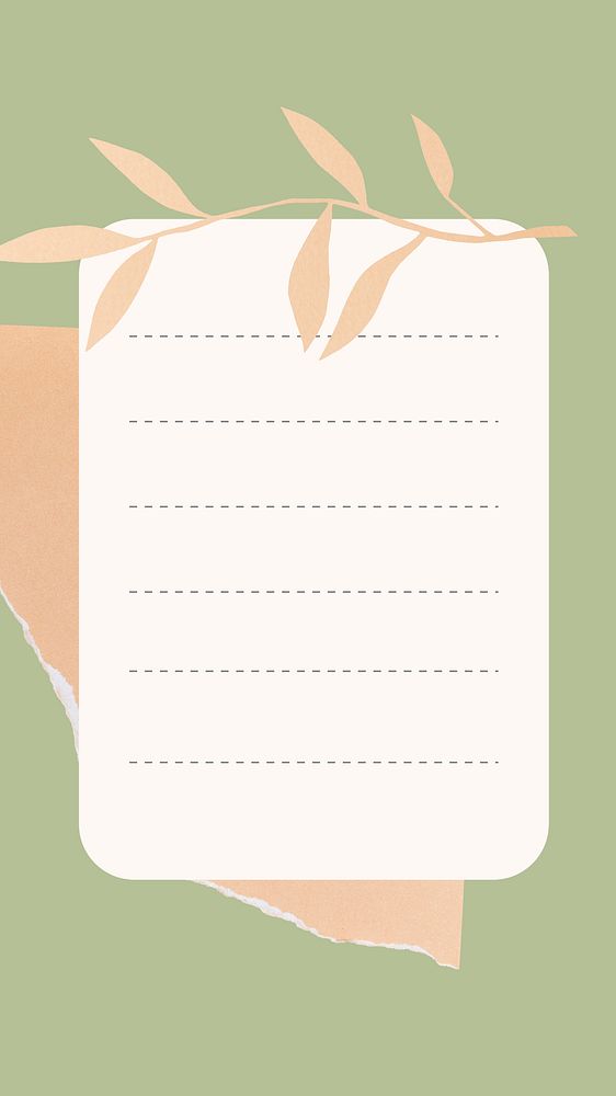 Paper note mobile wallpaper, cute leaf on green background