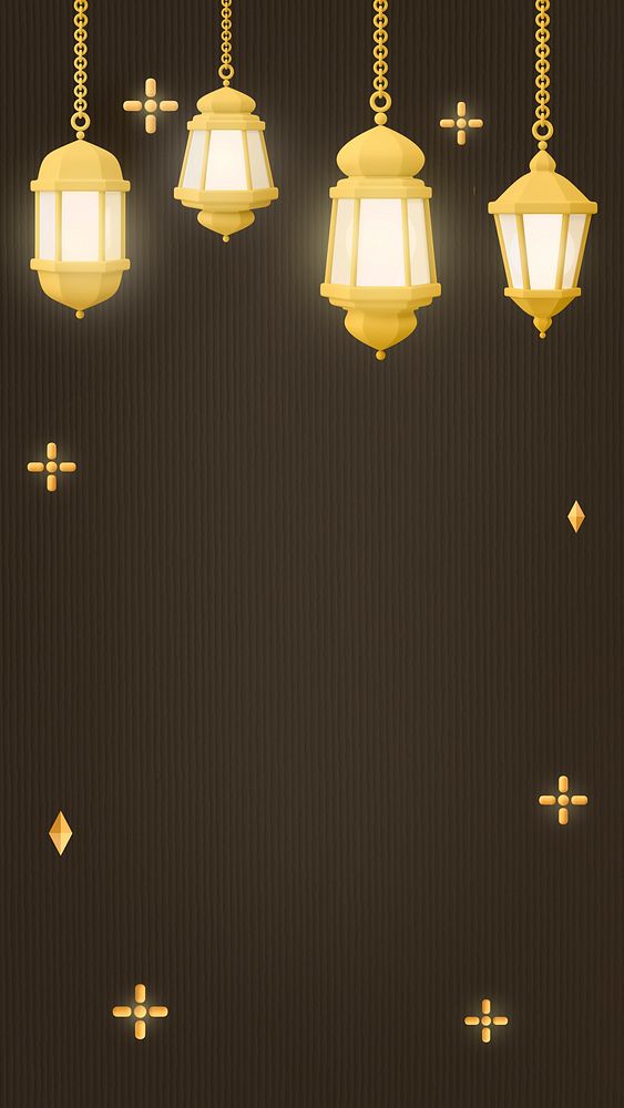 3D Ramadan phone wallpaper, lantern border background