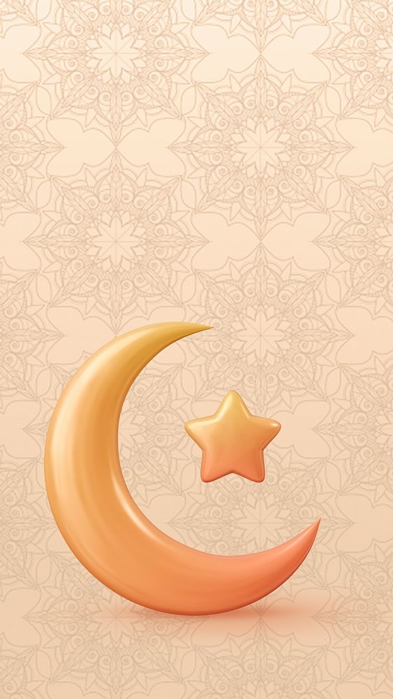 Star crescent iPhone wallpaper, 3D Islamic symbol background