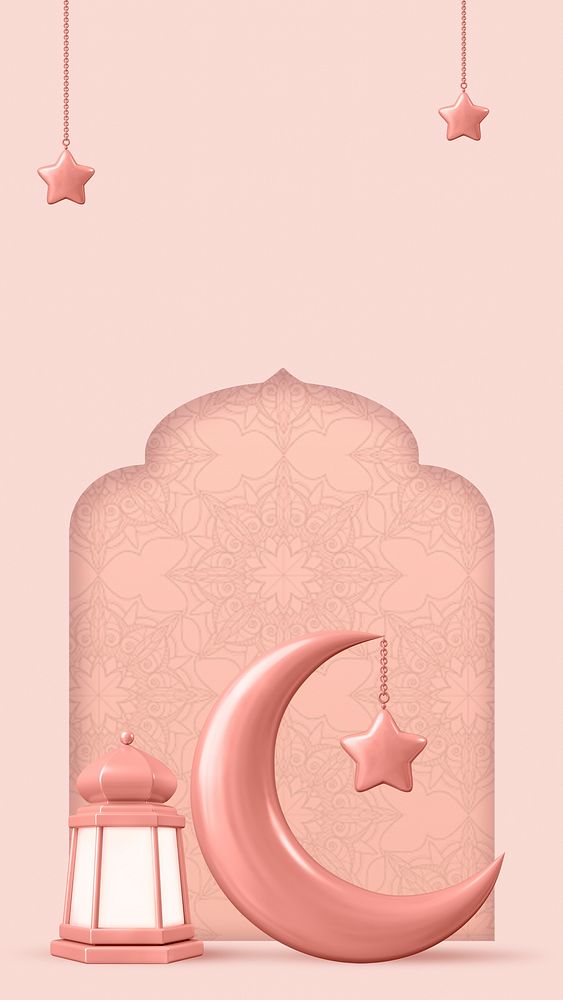 Pink 3D moon phone wallpaper, Ramadan celebration background