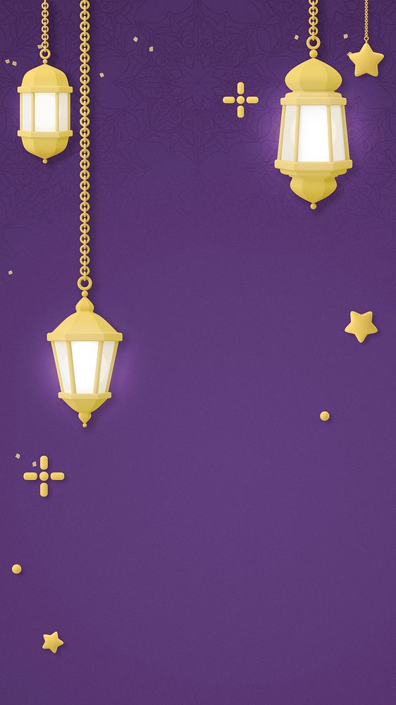 Hanging lanterns mobile wallpaper, 3D aesthetic purple background